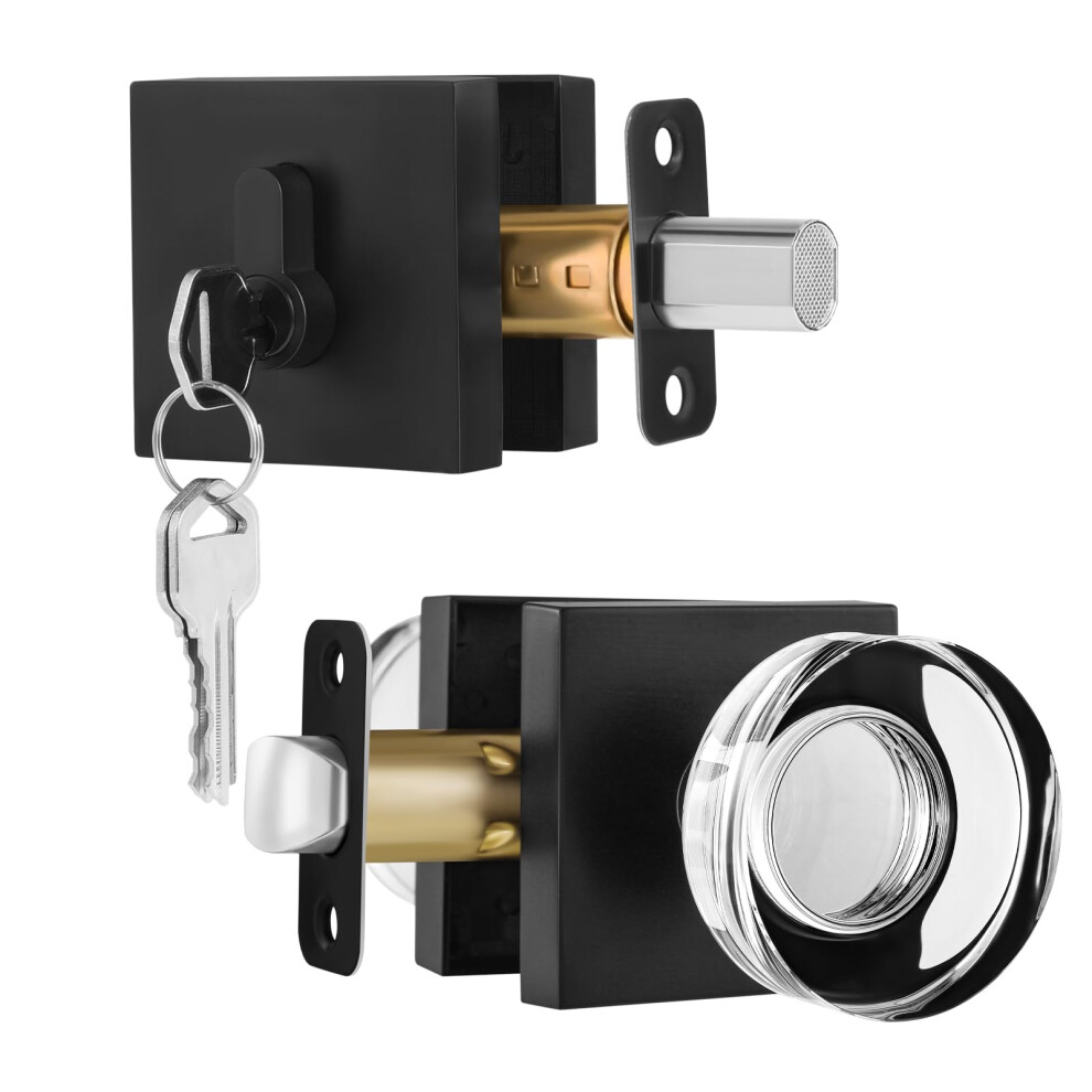 Newliplace Exterior Glass Door Knob With Single Cylinder Deadbolt Lockset Entry Crystal Door Knob Black Front Door Lock Set Matte Black Handle 639395276402