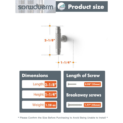 SORWDUERM 5 Pack Brushed Nickel Knurled Cabinet Knobs 2 inch(50mm) Length Single Hole Cabinet Knobs Pull Knobs for Cupboard and Closet 1