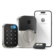 Yale Assure Lock Cerradura de puerta inteligente con 2 cerrojos tαctiles de nνquel satinado, sin llave, con teclado tαctil Wi-Fi y escαner de hue