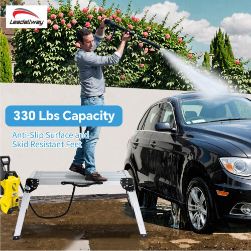 LEADALLWAY Aluminum Work Platform with Handle Step Ladder Heavy Duty Foldable Step Stool 330 Lbs Capacity 1