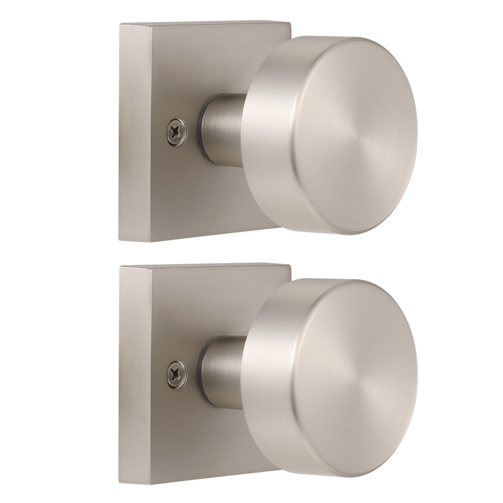 Coolnews 2 Pack Brushed Nickel Dummy Door Knobs Interior Single Sided Square Modern Dummy Door Knob Door Handle For Hall/Closet Satin Nickel 639395277133