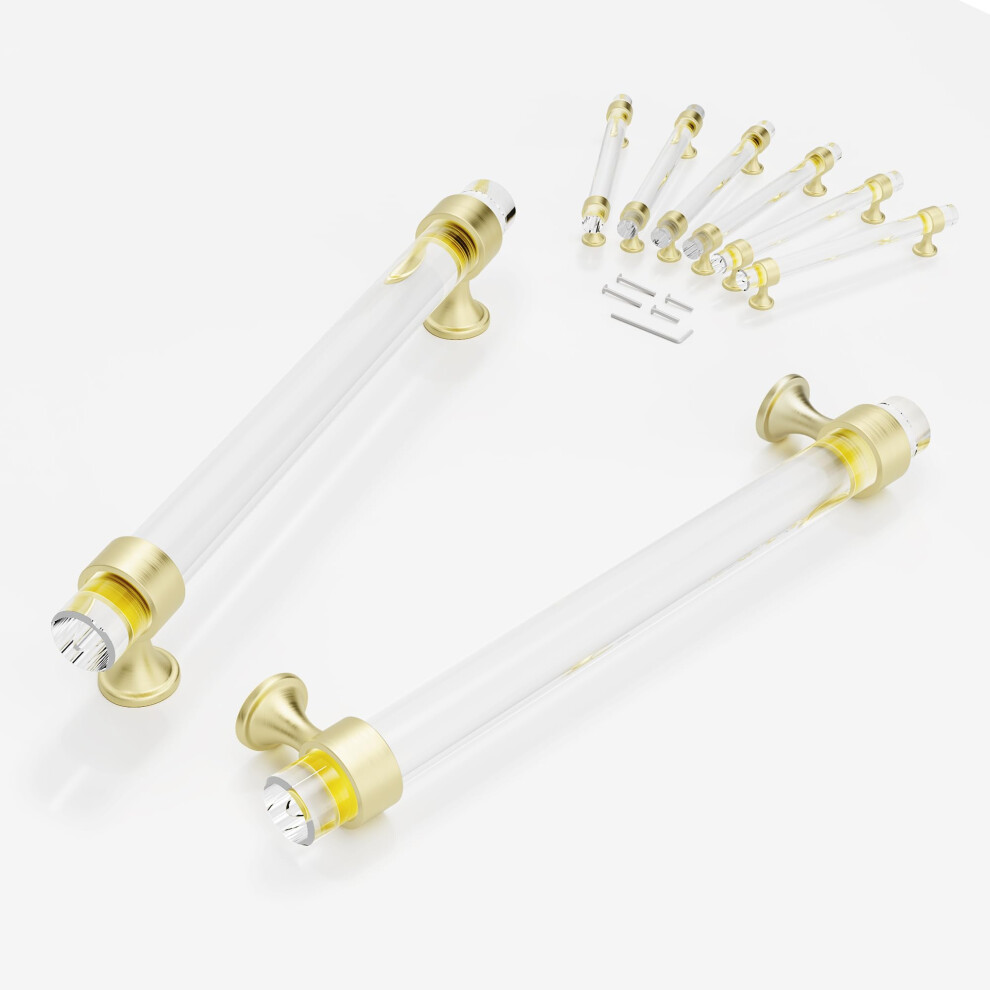 Ceymio Gold 6.3' Cabinets Handles Crystal Kitchen Cabinet Knobs 6 Pack Dresser Brushed Brass Pulls Glass Closet Drawer Drawers Cupboard Hardware Satin Cop