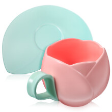 2-teiliges Keramikbecher-Set mit Unterteller, Tulpenmuster
