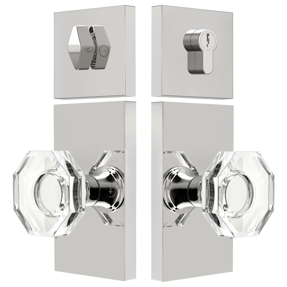 Shiny Handles Crystal Exterior Door Lock Set Octagonal Glass Door Knob With Single Cylinder Deadbolt Lock Keyed Alike Entry Locksets Polished Chrom 639395278338