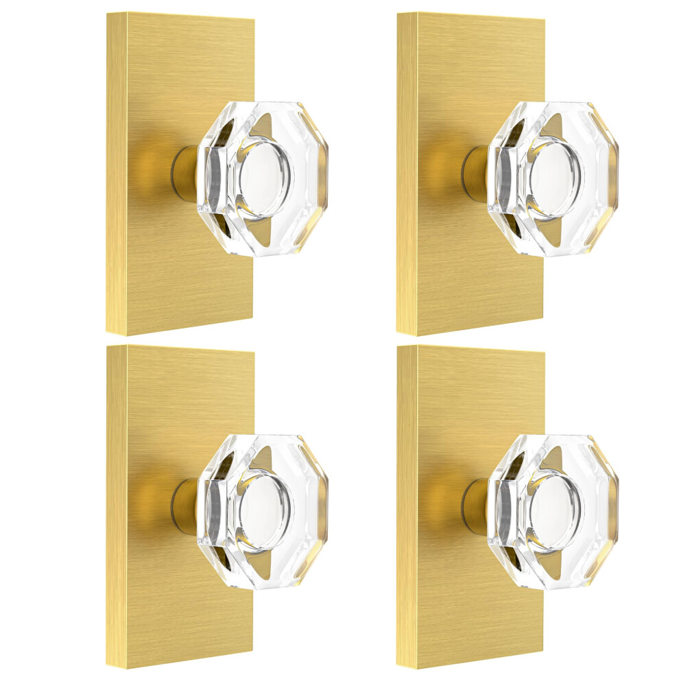Octagonal Glass Dummy Door Knob Interior Inactive Door Knobs Satin Brass Dummy Door Handles 4 Pack 639395278925