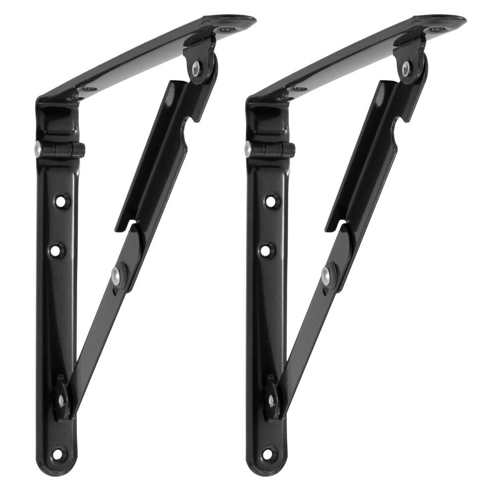 Recpro Rv Folding Shelf Brackets 2 Pack | Wall Mounted 8"""" Collapsible Shelf Bracket (Black) 193652110200