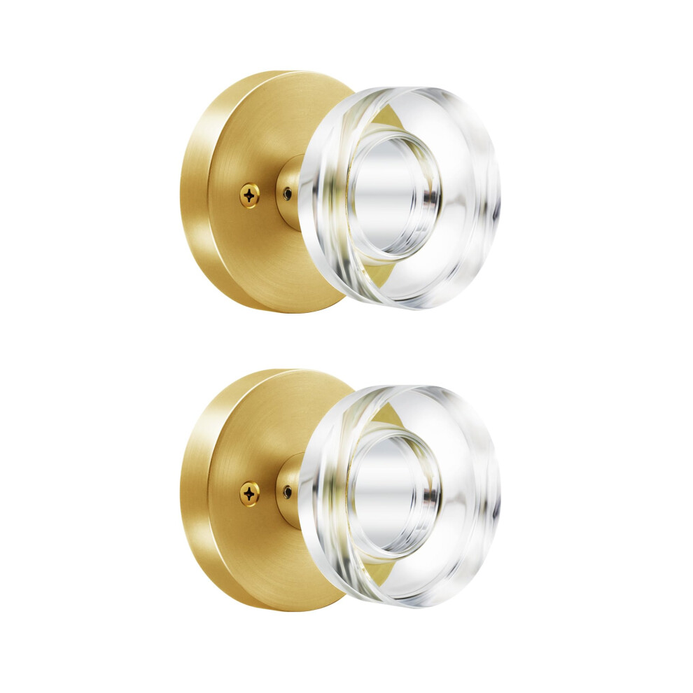 Naubea 2 Pack Gold Glass Dummy Door Knob Satin Brass Crystal Dummy Door Knobs Interior Round Modern Door Knob Brushed Gold Dummy Door Handle Interio 635408118905