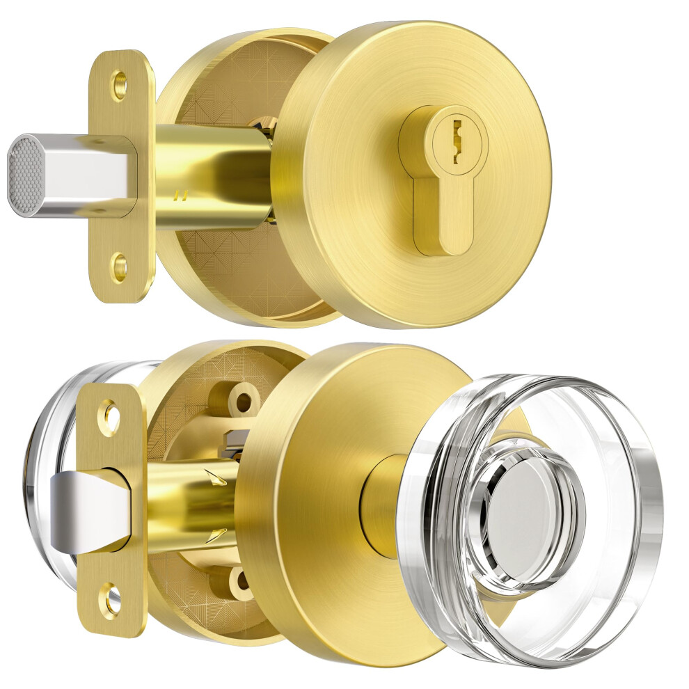 Naubea Crystal Glass Door Knob With Deadbolt Lock Brushed Gold Front Door Knob And Deadbolt Set 635408118929