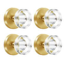 naubea 4 Pack Gold Door Knob Dummy Door Knobs Satin Brass Door Knobs Interior Modern Glass Door Knob Round Crystal Door Knob Brushed Gold Door Handl