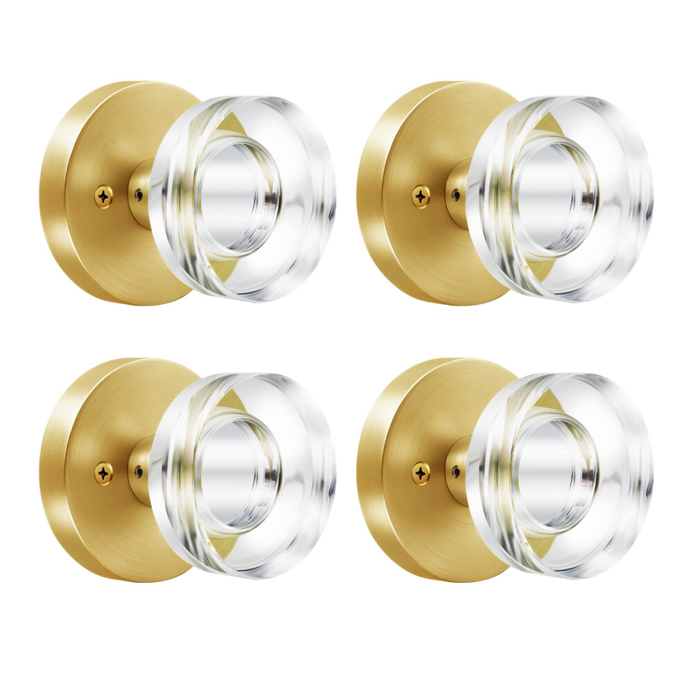 Naubea 4 Pack Gold Door Knob Dummy Door Knobs Satin Brass Door Knobs Interior Modern Glass Door Knob Round Crystal Door Knob Brushed Gold Door Handl 635408118912