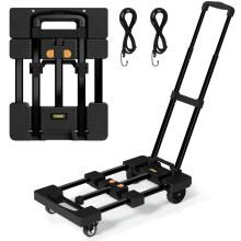 TROOZY Carretilla de mano plegable, carrito portαtil de 500 libras con 4 ruedas (2 con freno) y placa extensible de 26 pulgadas, carrito de equip