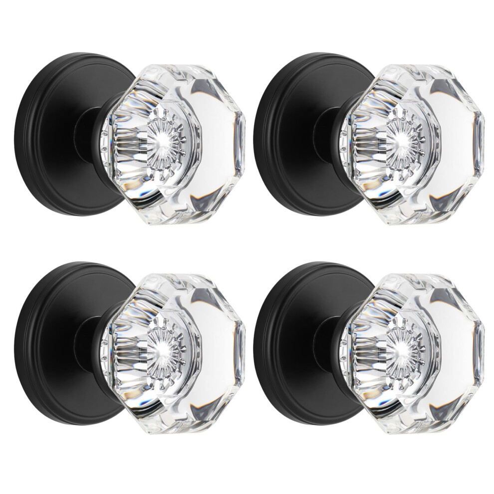Clctk Dummy Glass Crystal Door Knobs Matte Black Round Dummy Door Handles For Hall Closet Bifold Octagon 4 Pack 639395277812