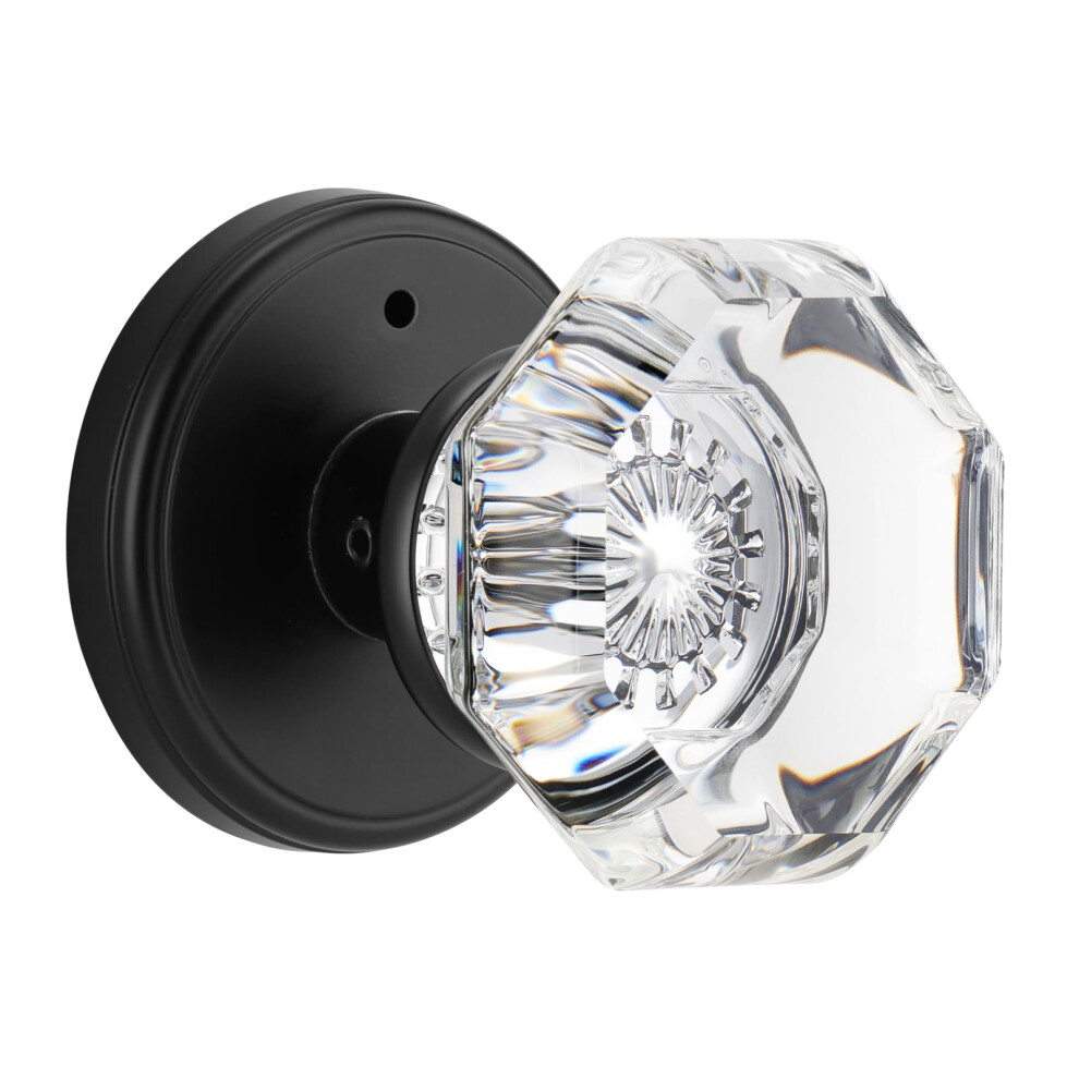Clctk Glass Door Knobs Interior With Lock Octagon Crystal Privacy Round Matte Black Door Knobs For Bedroom Bathroom 639395277782