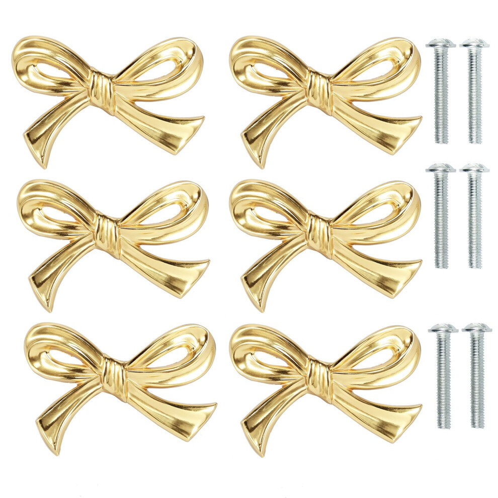 6Pcs Gold Bow Knobs For Dresser Bow Drawer Knobs Solid Brass Bow Shape Bow Cabinet Knob Compact Bow Drawer Pulls Decorative Elegant Bow Dresser K 6946474901846