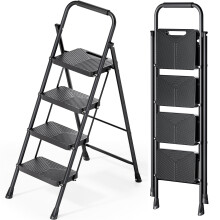 KINGRACK Folding 4 Step Ladder Portable Ladder for Multi-Purpose Home Kitchen Heavy Sturdy Steel Step Stool with Anti-Slip Wide Pedals Handrail