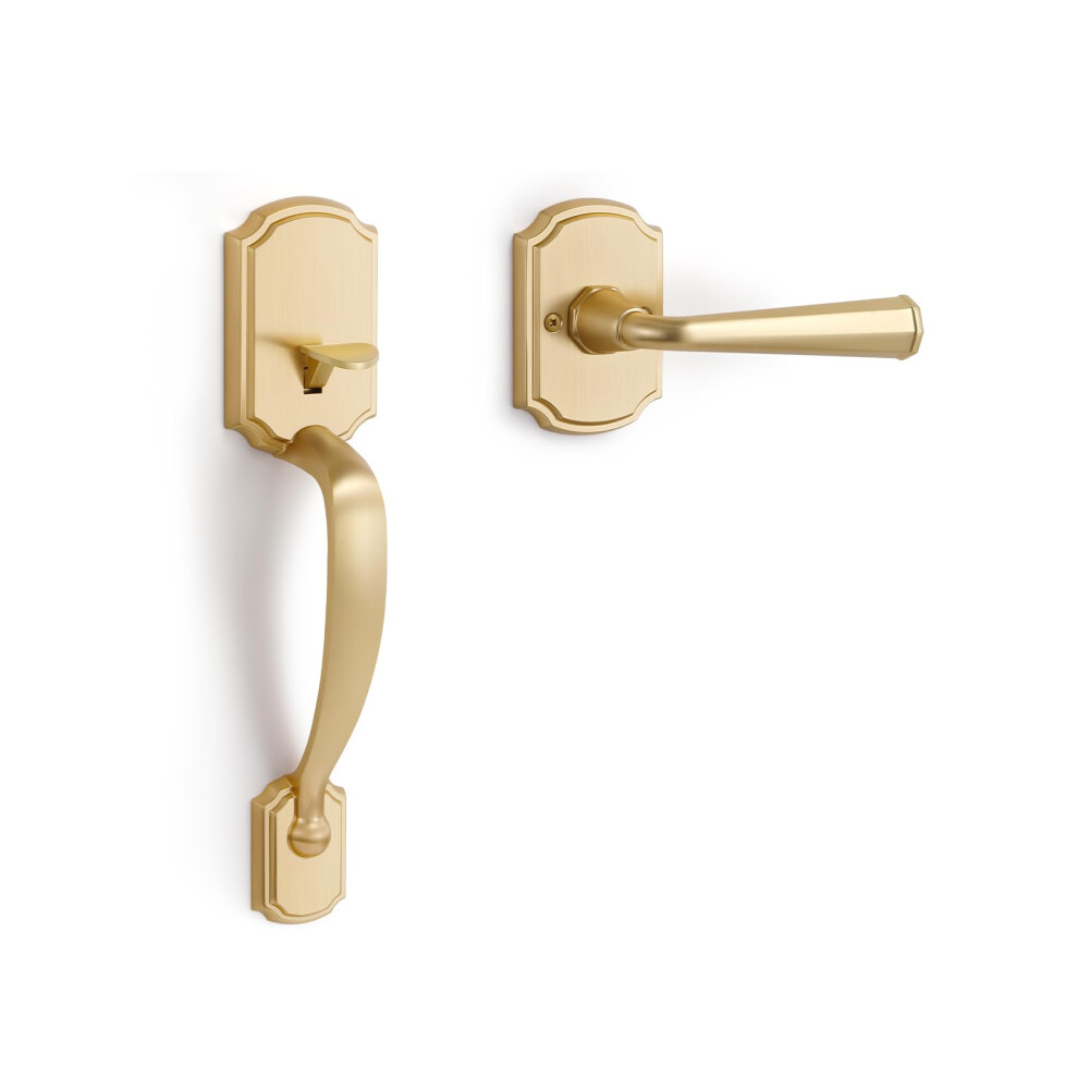 Sorwduerm 1 Pack Gold Front Door Handle Reversible Lever Entry No Lock Handleset Single Cylinder Entry Way Door Handle 766997522115