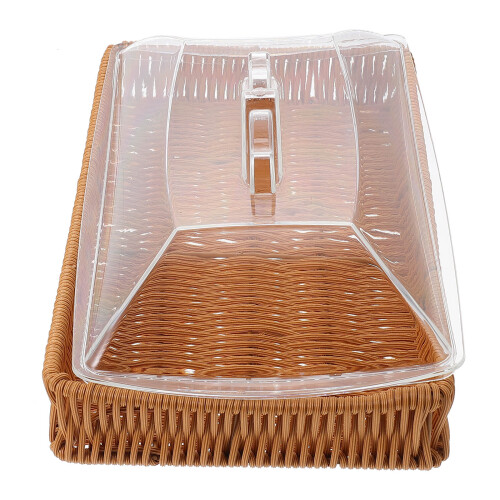 1Stk Vorratskorb Aus Rattan Mit Transparenter Abdeckung