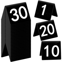30 stykker akryltelt bord numre BetterJonny Nummer 1-30 Hvid og sort 5,5 * 6,3 cm Dobbeltsidet nummererede fritst?ende bordtelt numre til bryllup