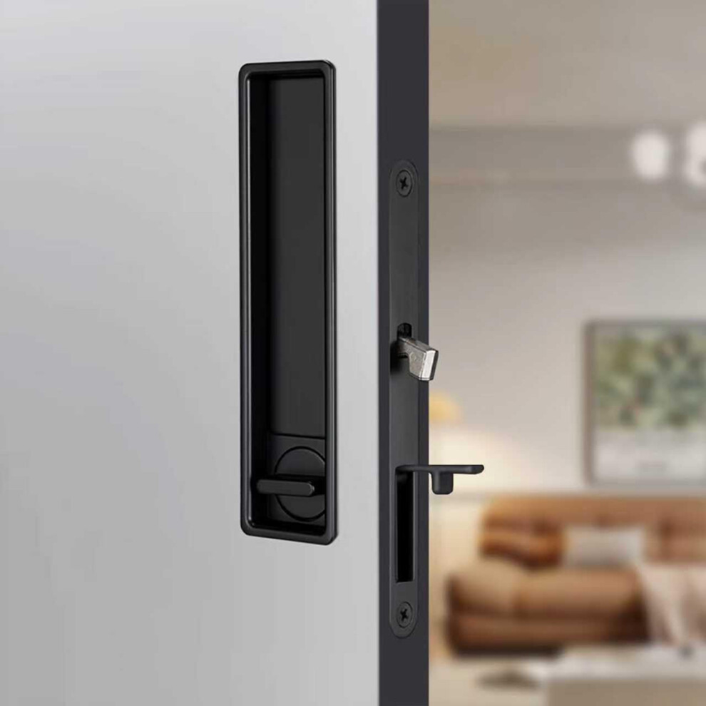 Youthua Pocket Door Lock Hardware With Pull Recessed Handle Latch Invisible Sliding Door Lock For Bedroom Kitchen Barn Door (Rectangular Black) 750250629550