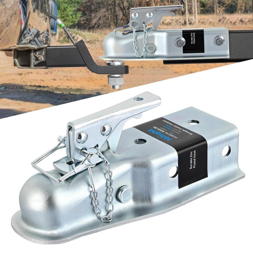 Nilight Straight Trailer Coupler With Security Latch&Chain For 2-Inch Hitch Ball 3-Inch Channel 3500 Lbs Heavy Duty Trailler Tongue Coupler For Stat 840323935227