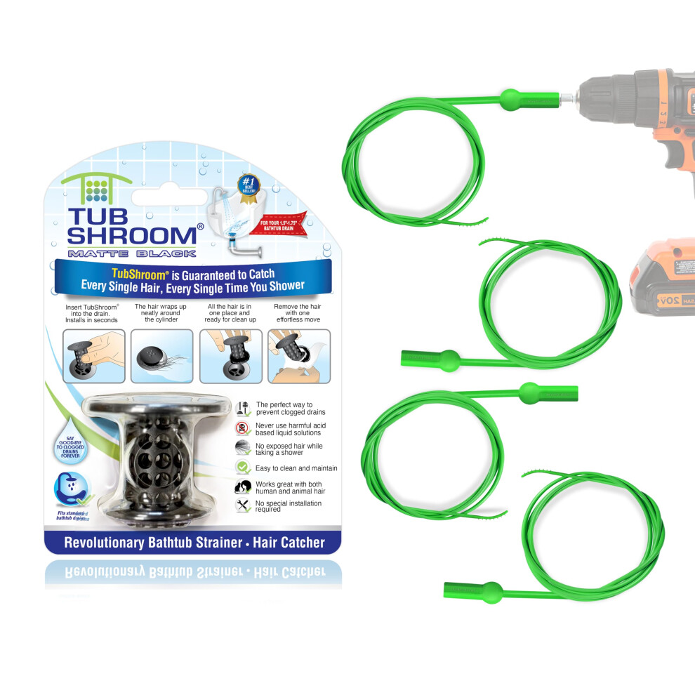 Tubshroom Drain Hair Catcher - Matte Black - Fits 1.5-1.75 Inch Tub Drains - Drain Protection To Prevent Clogs Comes With 4 Drainshroom Toss Disposa 819358009937