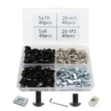 FORRCKY 160 stuks 2020 aluminium extrusieprofiel M5 T-sleufmoeren en bouten Schroeven met drop-in T-moer schuifmoer M5x8 10 mm voor 8020 2040 20-seri