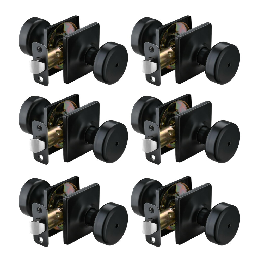 Starpy 6 Pack Black Door Knobs With Square Rosette Pismo Door Knob With Lock Privacy Door Handles Interior For Bath & Bed 652805260167