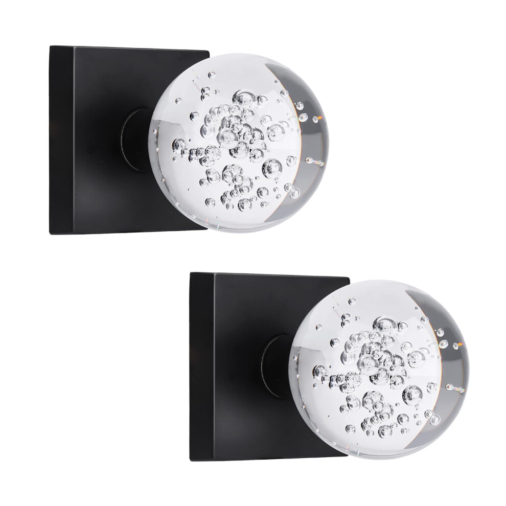 Hiemey Round Glass Crystal Half Dummy Door Knob Matte Black Clear Bubble Ball No-Turning Bifold And Closet Door Handles 2 Pack 635408121899