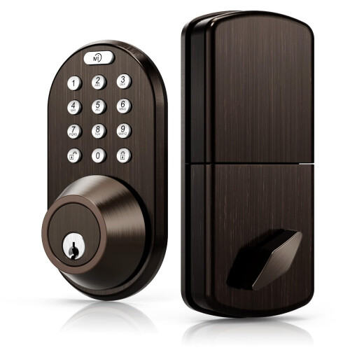Keyless Entry Keypad Door Lock - Upgraded Smart Electronic Digital Code Deadbolt for Front Doors with Keys One-Touch Locking Easy Installation (Oil