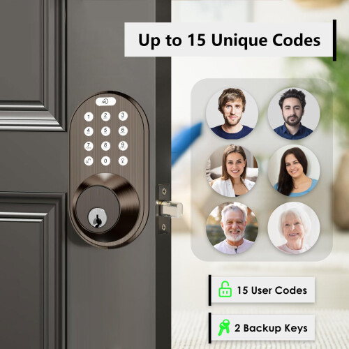 Keyless Entry Keypad Door Lock - Upgraded Smart Electronic Digital Code Deadbolt for Front Doors with Keys One-Touch Locking Easy Installation (Oil 1