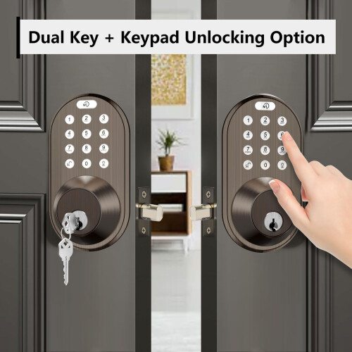 Keyless Entry Keypad Door Lock - Upgraded Smart Electronic Digital Code Deadbolt for Front Doors with Keys One-Touch Locking Easy Installation (Oil 2