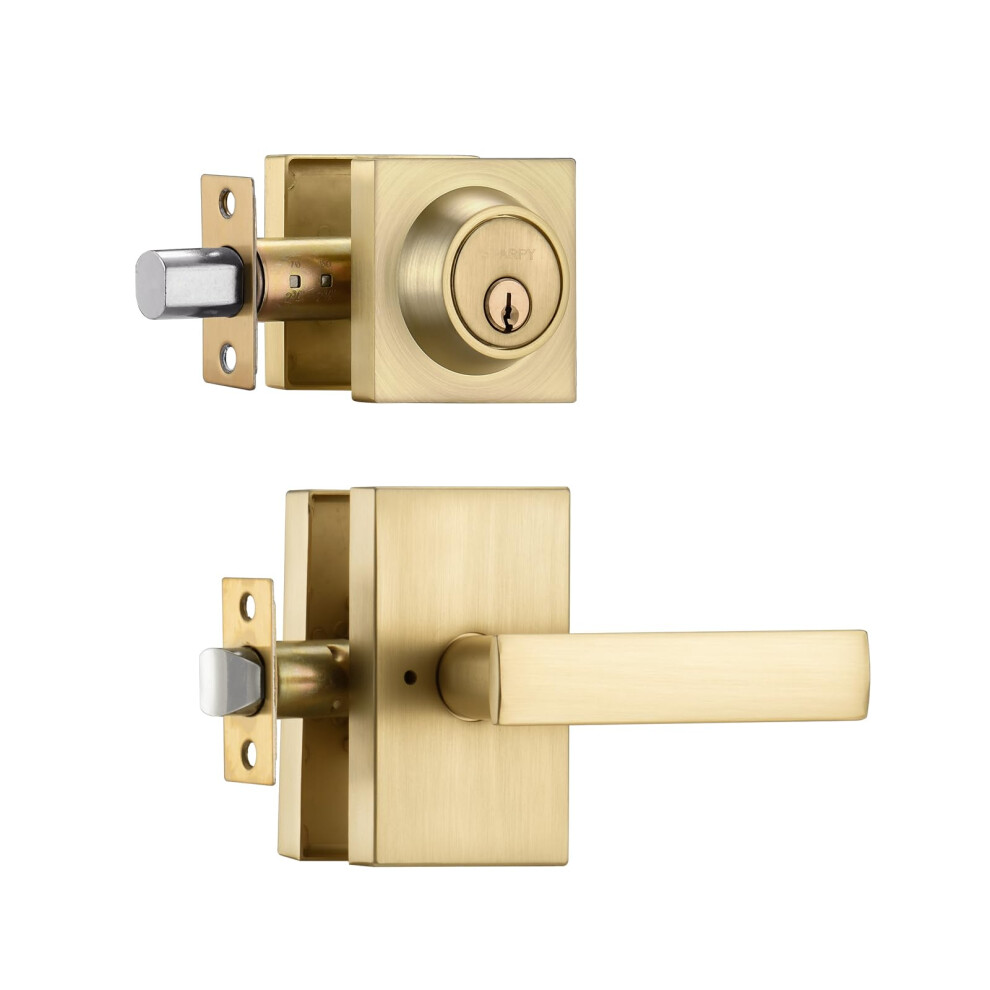 Ncsen Satin Brass Exterior Door Lock Set Front Door Handle With Deadbolt Heavy Duty Entry Door Handleset 652805260778