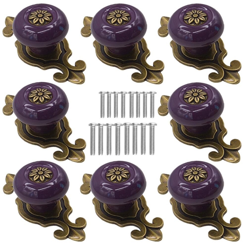 Kelier Ceramic Cabinet Knobs [4 Pack] Vintage Drawer Knobs With Backplate Cabinet Pull Handles For Kitchen/Dresser Drawer/Cupboard/Wardrobe Purple 721718324706