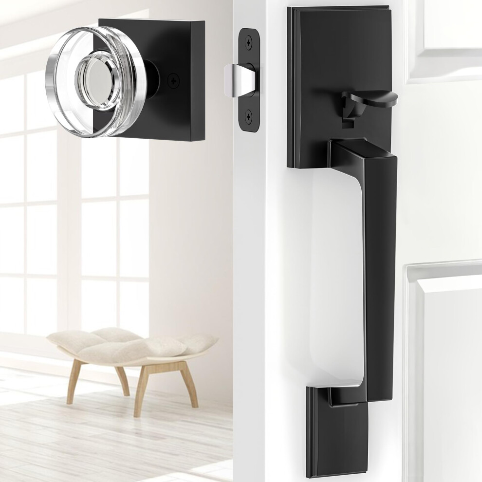 Bonkudoo Front Door Handle No Lock Entry Handleset With Glass Passage Knob Matte Black Deadbolt Not Included 635408122582
