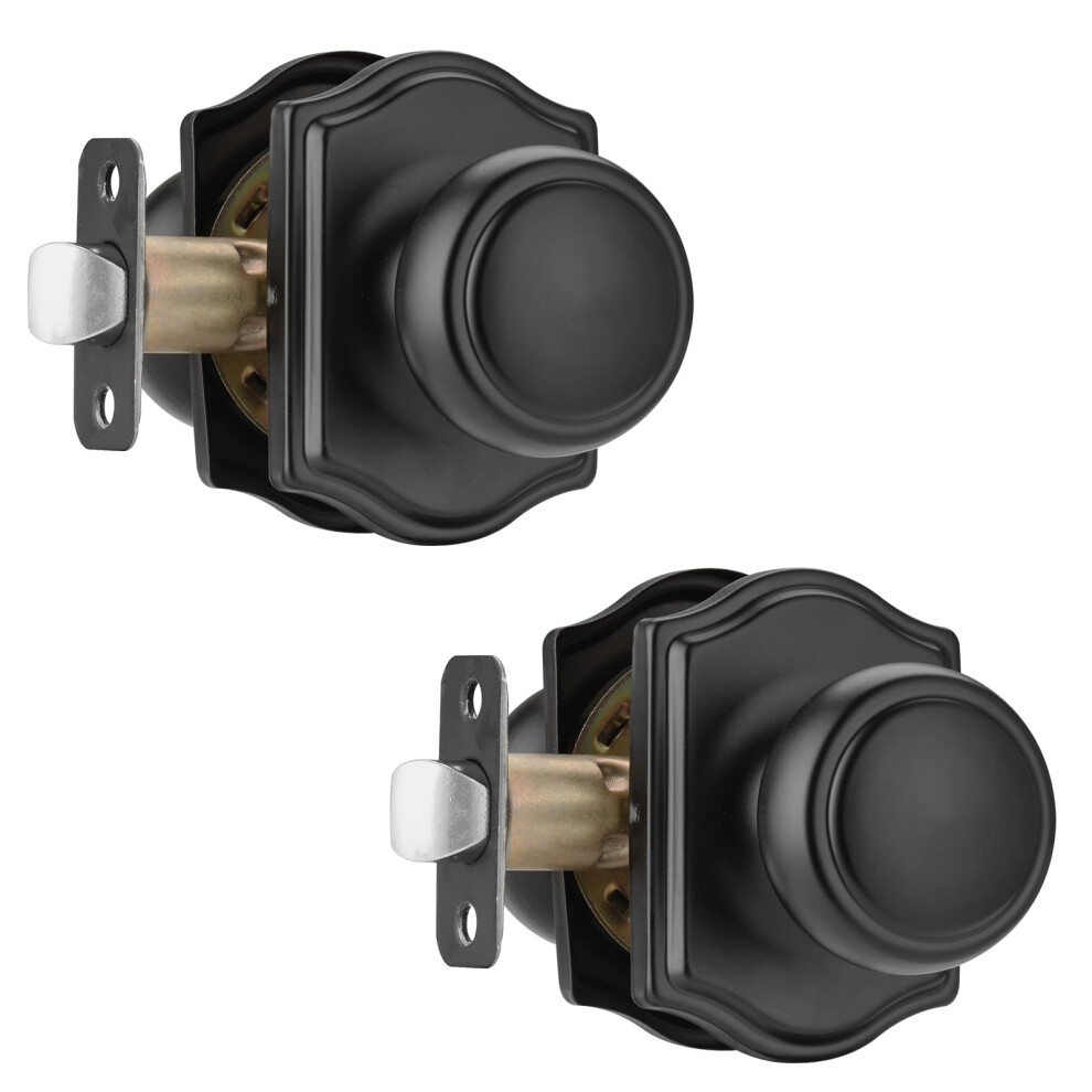 Ncsen 2 Pack Matte Black Door Knobs With Camelot Trim Interior Door Knob With Lock Coastal Door Knob For Hall & Closet 795847574547