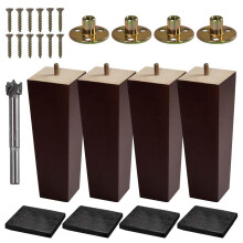 VASGOR Set of 4 Wood Furniture Legs (Drill Bit Included) - Square Sofa Legs Couch Leg - Brown Mid-Century Modern Replacement Legs for Armchair Recli