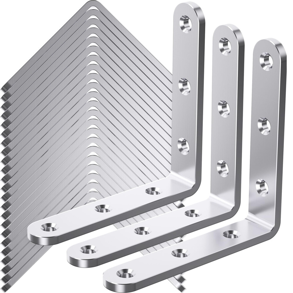 25Pcs Stainless Steel Angle Brackets 4 X 4 Heavy Duty Corner Brackets Metal Corner Braces For Wood 3Mm 90 Degree Joint Hardware 4Inch L Bracket 753848814130