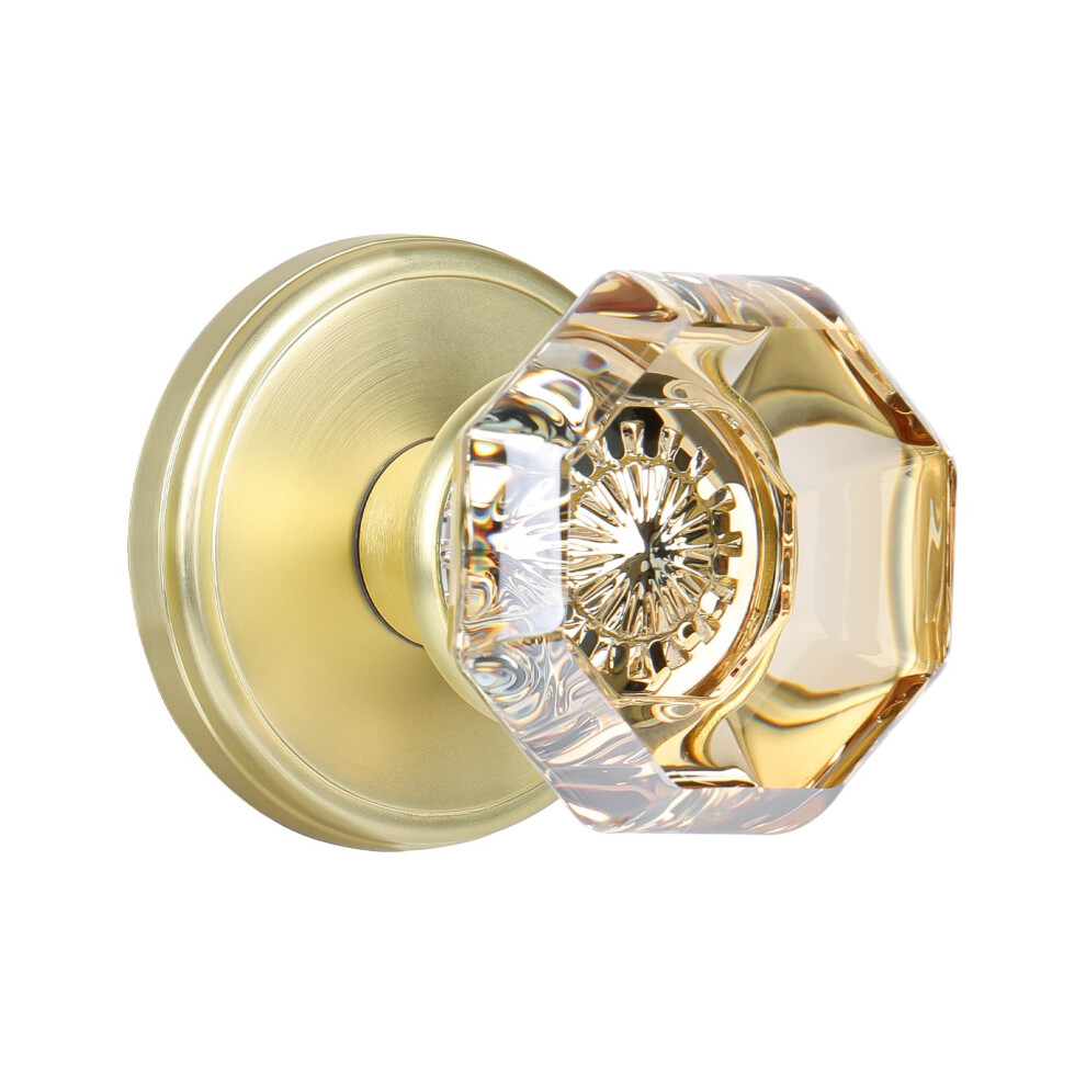 Clctk Champagne Crystal Door Knobs Interior Gold Satin Brass Passage Glass Door Knobs Octagon Round For Hall Closet 635408122452