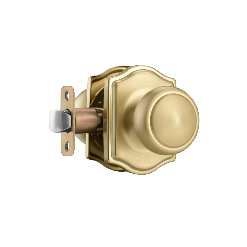 Ncsen Gold Door Knobs With Camelot Trim Interior Door Knob With Lock Coastal Door Knob For Hall & Closet Satin Brass 795847574691