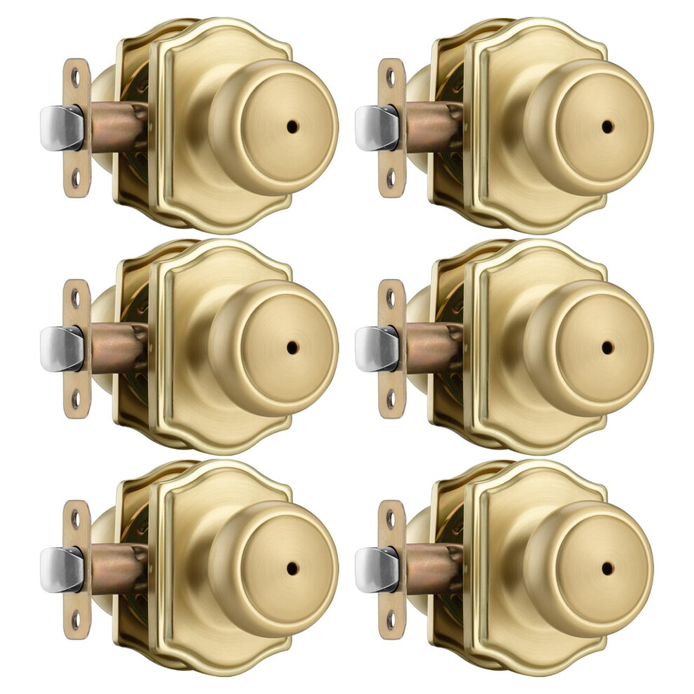 Ncsen 6 Pack Gold Door Knobs With Camelot Trim Interior Door Knob With Lock Coastal Privacy Door Knob For Bath And Bedroom Satin Brass 652805364360