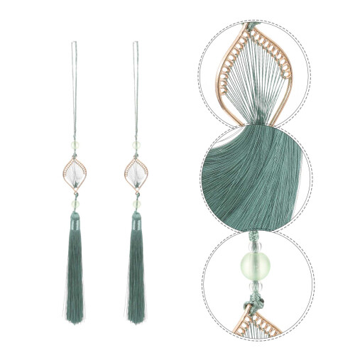 2Pcs DIY Curtain Tassel Hanging Decor Dark Green Polyester Charm 1