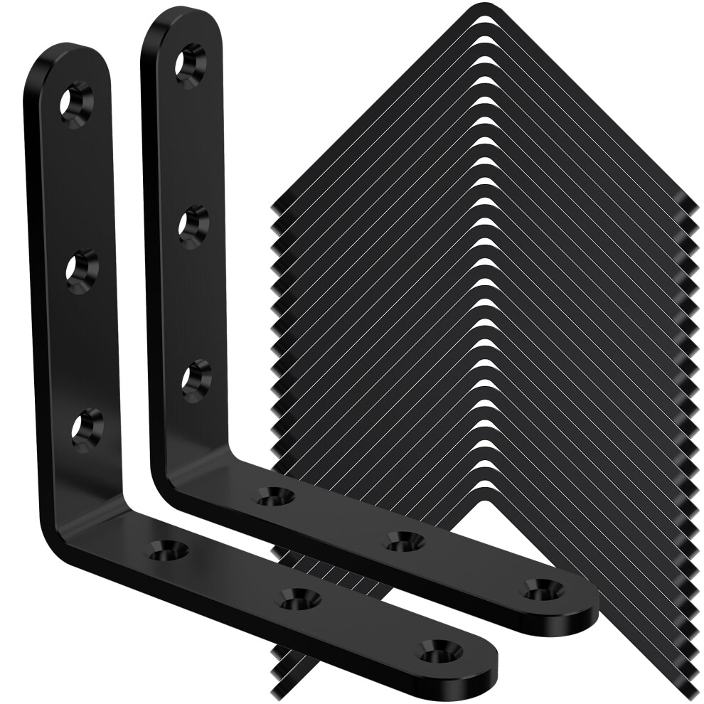 25Pcs Black Angle Brackets 3 X 3 Heavy Duty Corner Brace Metal Corner Brackets For Wood 3Mm 90 Degree Joint Hardware 3Inch Mounting Bracket For 753848814147