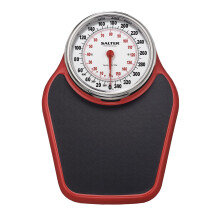 Salter Pro-Helix Professionelle bergroe Badezimmerwaage mit schwarz/rot pulverbeschichtetem Stahlboden, rutschfeste Badematte, 400 Pfund Kapazitt,