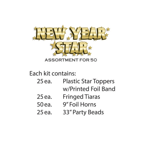 Beistle Gold New Year Star Assorted Party Kit for 50 1
