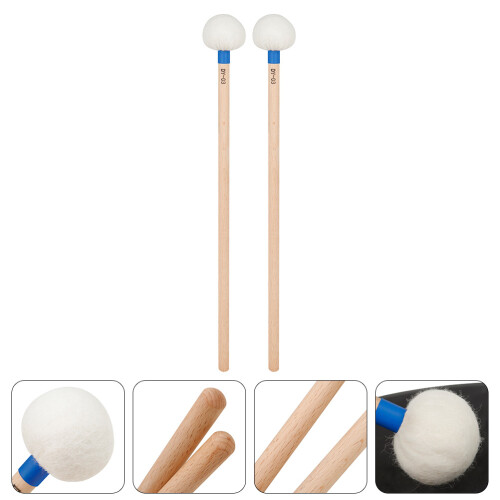 2 unidades de baquetas de fieltro con mango de madera para percusión 1