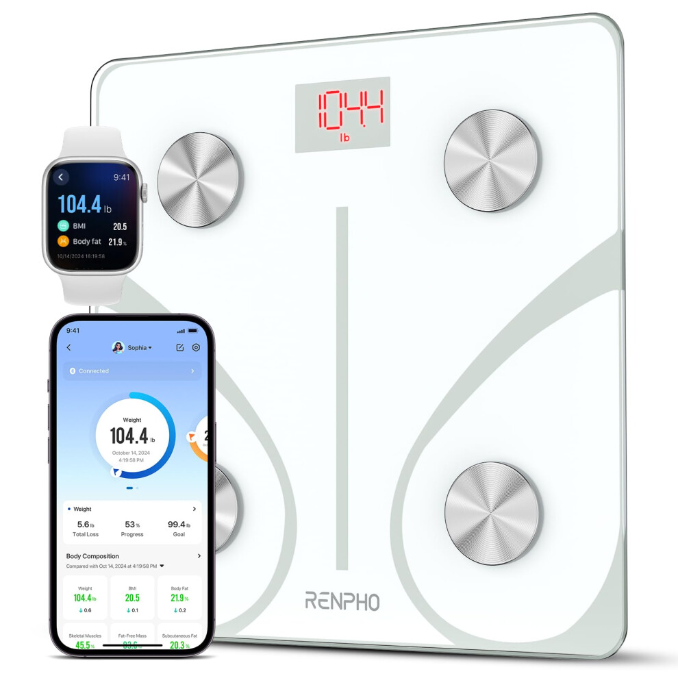 Renpho White Smart Scale For Body Weight Digital Bathroom Scale Bmi Weighing Bluetooth Body Fat Scale Body Composition Monitor Health Analyzer With Smart
