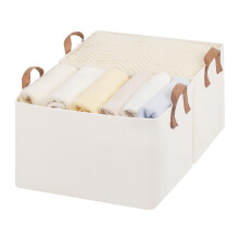 StorageWorks Storage Bins Shelves Baskets for Organizing Large Fabric Closet Organizers with Handles Metal Frame Natural Color 2-Pack