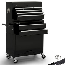 AREBOS 9-Drawer Combo Tool Cabinet Garage Tool Chest with Wheels Workshop Tool Storage Lockable Black