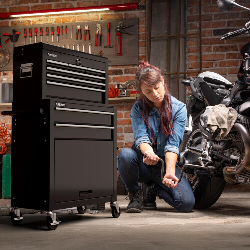 AREBOS AREBOS 9-Drawer Combo Tool Cabinet Garage Tool Chest with Wheels Workshop Tool Storage Lockable Black 1