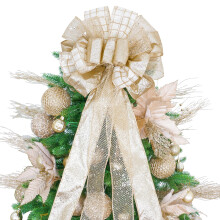 Adorno de Árbol de Navidad Lazo 52x12 con Cinta de Malla de Satén Brillante, para tu Decoración Navideña (Oro Champán)